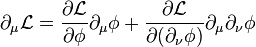  \partial_\mu \mathcal{L} = \frac{\partial \mathcal{L}}{\partial \phi} \partial_\mu \phi + \frac{\partial \mathcal{L}}{\partial (\partial_\nu \phi)} \partial_\mu \partial_\nu \phi 