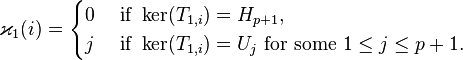 \varkappa_1(i)=\begin{cases}0 & \text{ if } \ker(T_{1,i})=H_{p+1},\\j & \text{ if } \ker(T_{1,i})=U_j \text{ for some } 1\le j\le p+1.\end{cases}