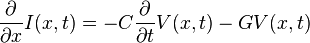 
\frac{\partial}{\partial x} I(x,t) =
-C \frac{\partial}{\partial t} V(x,t) - G V(x,t)
