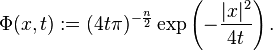 \Phi(x,t):=(4t\pi)^{-\frac{n}{2}}\exp\left(-\frac{|x|^2}{4t}\right).