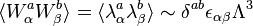  \langle W^a_\alpha W^b_\beta \rangle = \langle \lambda^a_\alpha \lambda^b_\beta\rangle \sim \delta^{ab}\epsilon_{\alpha\beta}\Lambda^3 