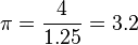 \pi = \frac{4}{1.25} = 3.2