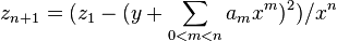 z_{n+1}=(z_1-(y+\sum_{0<m<n}a_mx^m)^2)/x^n