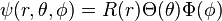 \psi(r, \theta, \phi) = R(r)\Theta(\theta)\Phi(\phi) \,\;