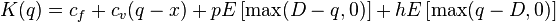 K(q) = c_f + c_v (q-x) + p E\left[\max(D-q,0)\right] + h E\left[\max(q-D,0)\right]