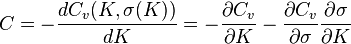  C = -\frac{dC_v(K,\sigma(K))}{dK} = -\frac{\partial C_v}{\partial K} - \frac{\partial C_v}{\partial \sigma} \frac{\partial \sigma}{\partial K}