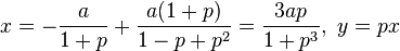 x=-\frac{a}{1+p}+\frac{a(1+p)}{1-p+p^2} = \frac{3ap}{1+p^3},\ y=px