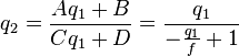 q_2 =\frac{Aq_1+B}{Cq_1+D} = \frac{q_1}{-\frac{q_1}{f}+1} 