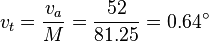 v_{t} = \frac {v_{a}}{M} = \frac {52}{81.25} = 0.64^\circ