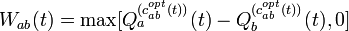  
W_{ab}(t) = \max[ Q_a^{(c_{ab}^{opt}(t))}(t) - Q_b^{(c_{ab}^{opt}(t))}(t), 0] 
