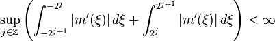 \sup_{j \in \mathbb{Z}} \left( \int_{-2^{j+1}}^{-2^j} |m'(\xi)| \, d\xi + \int_{2^j}^{2^{j+1}} |m'(\xi)| \, d\xi \right) < \infty