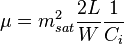 \mu = m_{sat}^2 \frac{2L}{W} \frac{1}{C_i}