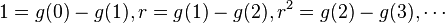 
1 = g(0) - g(1), r = g(1) - g(2), r^2 = g(2) - g(3), \cdots
