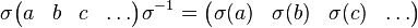 \sigma\begin{pmatrix} a & b & c & \ldots \end{pmatrix}\sigma^{-1}=\begin{pmatrix}\sigma(a) & \sigma(b) & \sigma(c) & \ldots\end{pmatrix}