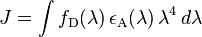  J = \int f_{\rm D}(\lambda) \, \epsilon_{\rm A}(\lambda) \, \lambda^4 \, d\lambda 