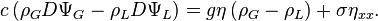 c\left(\rho_G D\Psi_G-\rho_L D\Psi_L\right)=g\eta\left(\rho_G-\rho_L\right)+\sigma\eta_{xx}.\,