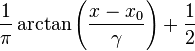 \frac{1}{\pi} \arctan\left(\frac{x-x_0}{\gamma}\right)+\frac{1}{2}\!