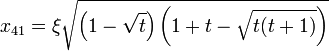 x_{41}=\xi\sqrt{\left(1-\sqrt{t}\right)\left(1+t-\sqrt{t(t+1)}\right)}\,