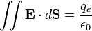 \iint\mathbf{E}\cdot d\mathbf{S} = \frac{q_e}{\epsilon_0}