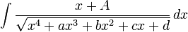 \int \frac{x+A}{\sqrt{x^4+ax^3+bx^2+cx+d}}\, dx