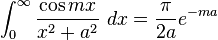 \int_{0}^{\infty} \frac{\cos mx}{x^{2}+a^{2}}\ dx=\frac{\pi}{2a}e^{-ma}