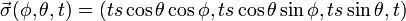  \vec \sigma (\phi, \theta, t) = (t s \cos \theta \cos \phi, t s \cos \theta \sin \phi, t s \sin \theta, t) 