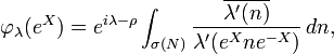 \varphi_\lambda(e^X)=e^{i\lambda -\rho} \int_{\sigma(N)} {\overline{\lambda^\prime(n)} \over \lambda^\prime(e^Xne^{-X})} \, dn,