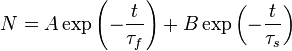 
N = A\exp\left(-\frac{t}{{\tau}_f}\right) + B\exp\left(-\frac{t}{{\tau}_s}\right)
