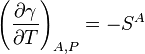 \left( \frac{\partial \gamma}{\partial T} \right)_{A,P}=-S^{A}