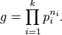 g=\prod_{i=1}^k p_i^{n_i}.