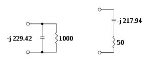 Schematic diagrams of two matching networks with the same impedance