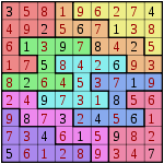 The previous puzzle, solved with additional numbers that each fill a blank space.