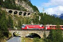 An RhB train amidst the spiral tunnels.