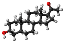 Ball-and-stick model of the allopregnanolone molecule