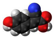 Space-filling model of the α-Cyano-4-hydroxycinnamic acid molecule