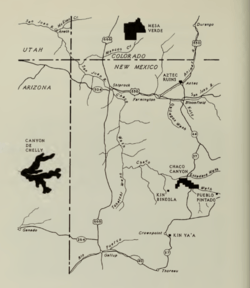 A map of Ancestral Puebloan sites in the Four Corners area