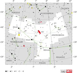 Diagram showing star positions and boundaries of the Andromeda constellation and its surroundings