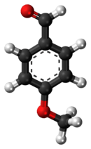 Ball-and-stick model of the anisaldehyde molecule