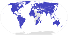 Parties to the convention include almost the full Americas, Europe, large parts of Asia, Oceania, and about 50% of Africa