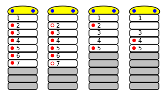 Four types of arthropods showing the acron and 9 head and/or body segments. Trilobites and chelicerates are shown with 7 head segments, and crustaceans and tracheates with 5 head segments. Of these, the first head segment of chelicerates and the second head segment of trachates is lost in development. All four start with an acron at the anterior end bearing compound eyes. All have nephridia on some or all head segments, some of which are lost in development in chelicerates. All—other than chelicerates—have antennae on the first head segment, and crustaceans also have antennae on the second head segment. Only chelicerans have chelicera, on the second head segment and first body segment, and pedipalps, on the third body segment. Crustaceans have mandibles on the third head segment and maxillae on each of the fourth and fifth head segments. Trilobites and chelicerates bear legs on all remaining head segments, but crustaceans and tracheates have legs on the anterior body segments.