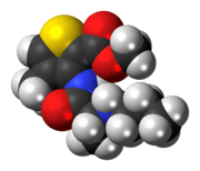 Space-filling model of the articaine molecule