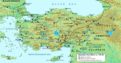 Geophysical map of Anatolia, with provinces, main settlements and roads