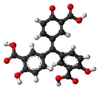 Ball-and-stick model of the aurintricarboxylic acid molecule