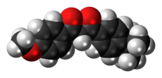 Space-filling model of the avobenzone molecule