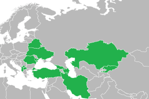 A coloured map of the countries of Europe and Asia