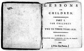 Page reads "Lessons for Children. Part I. For Children from Two to Three Years Old. London: Printed for J. Johnson, No. 72, St. Paul's Church-Yard, 1801. [Price Six Pence.]"