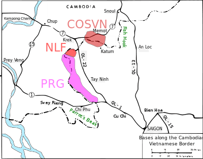 Map showing the army bases along the Vietnamese Cambodian border