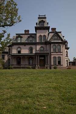 The lawn and west facade of Betts House from Prospect Street