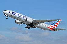 An American Airlines Boeing 777-200ER in new standard Oneworld livery