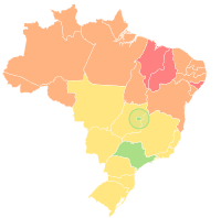 Map of Brazil displaying its first-level administrative divisions (Federative units) according to the category of their Human Development Index.